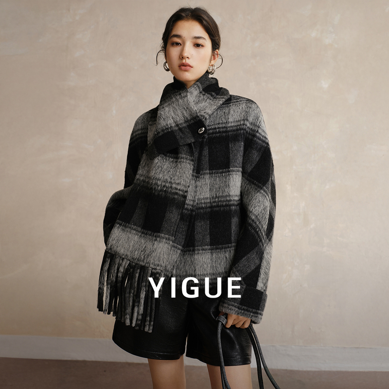 【席颖行】亦谷围巾款羊毛混纺呢大衣外套2025新款慵懒大衣G5WAN563