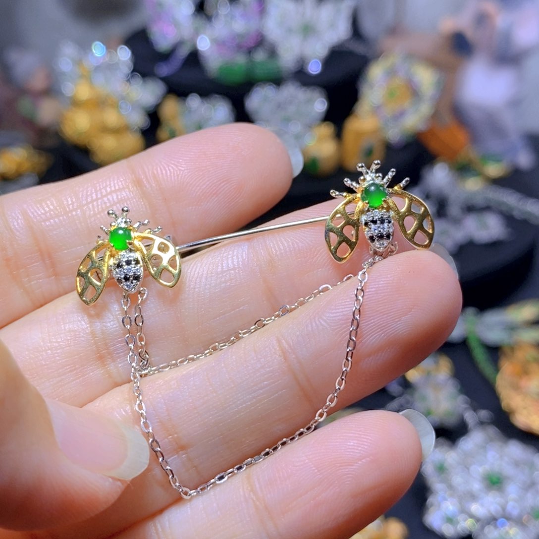 翡翠银S925镶嵌耳饰天然翡翠