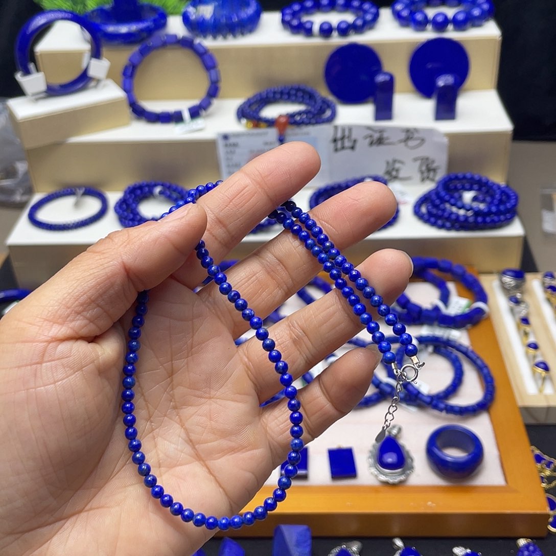 青金石项链3mm银S925镶嵌