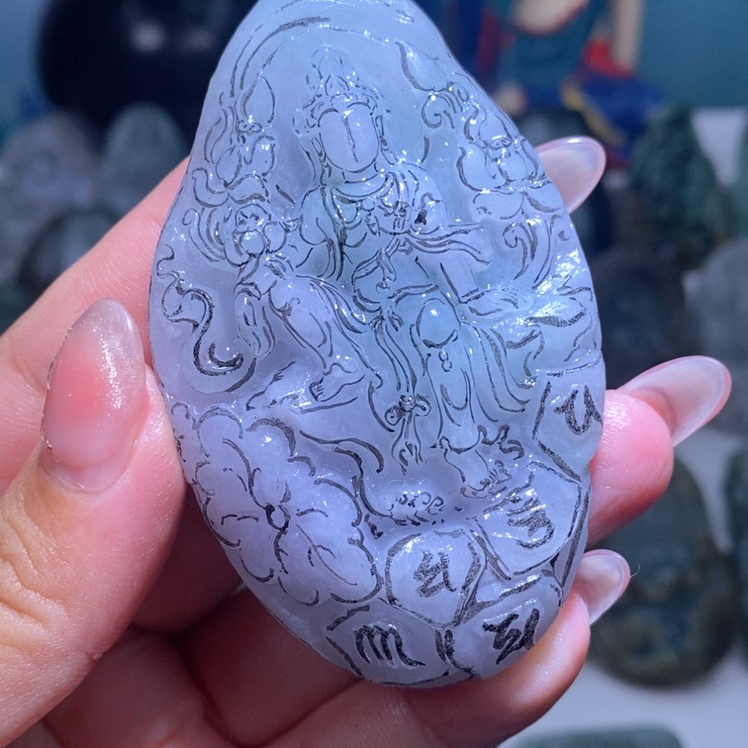 定制翡翠未镶嵌纯天然缅甸翡翠A货春彩水月观音