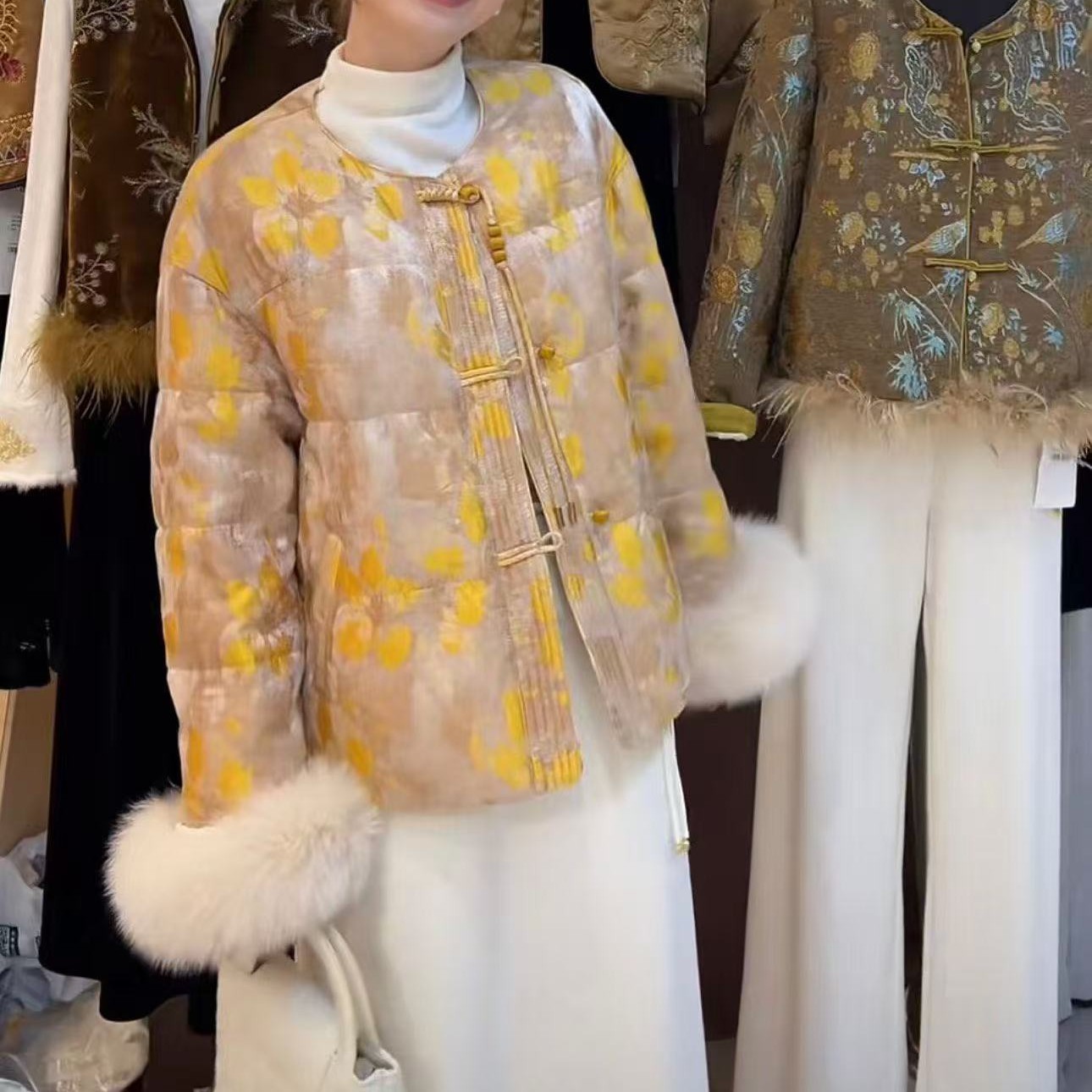 LL琳大码招财金新中式国风提花短款2025冬季新款高级感棉外套5363