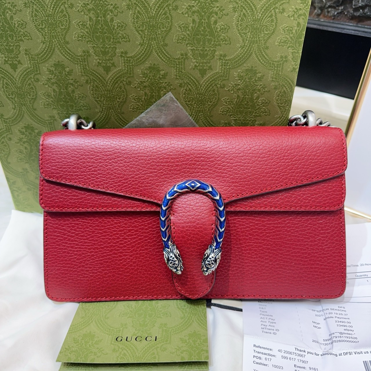 95新 GUCCI/古驰 Gucci古驰新款酒神珐琅扣单肩斜挎包a7607