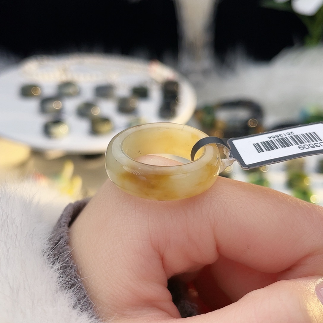 和田玉未镶嵌戒指k11 糖青花墩墩18.3mm