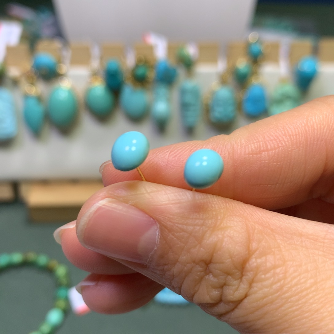 绿松石耳饰18K金镶嵌