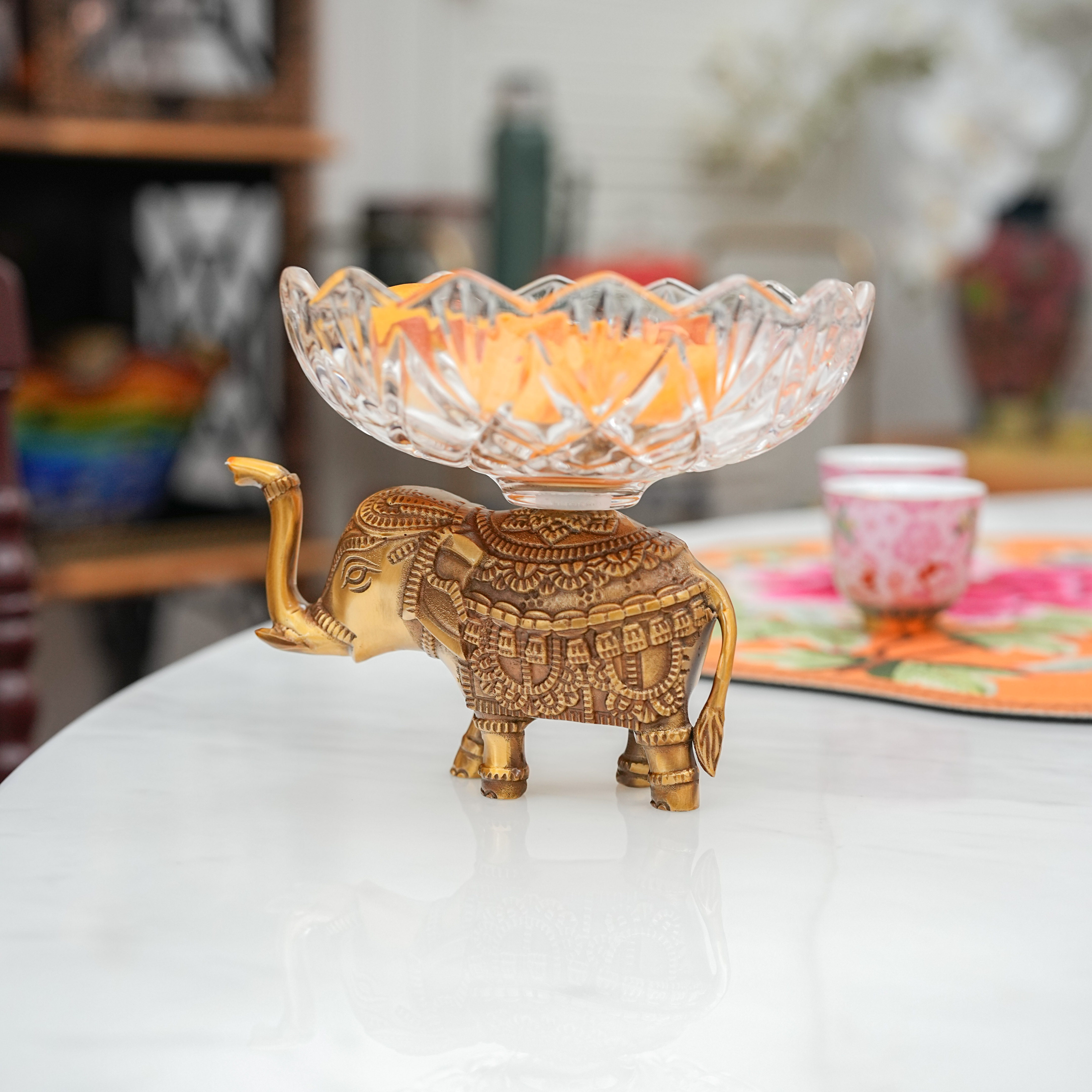 【奇居铜瓷】黄铜大象莲花果盘小号客厅餐厅水果盘点心盘#GY