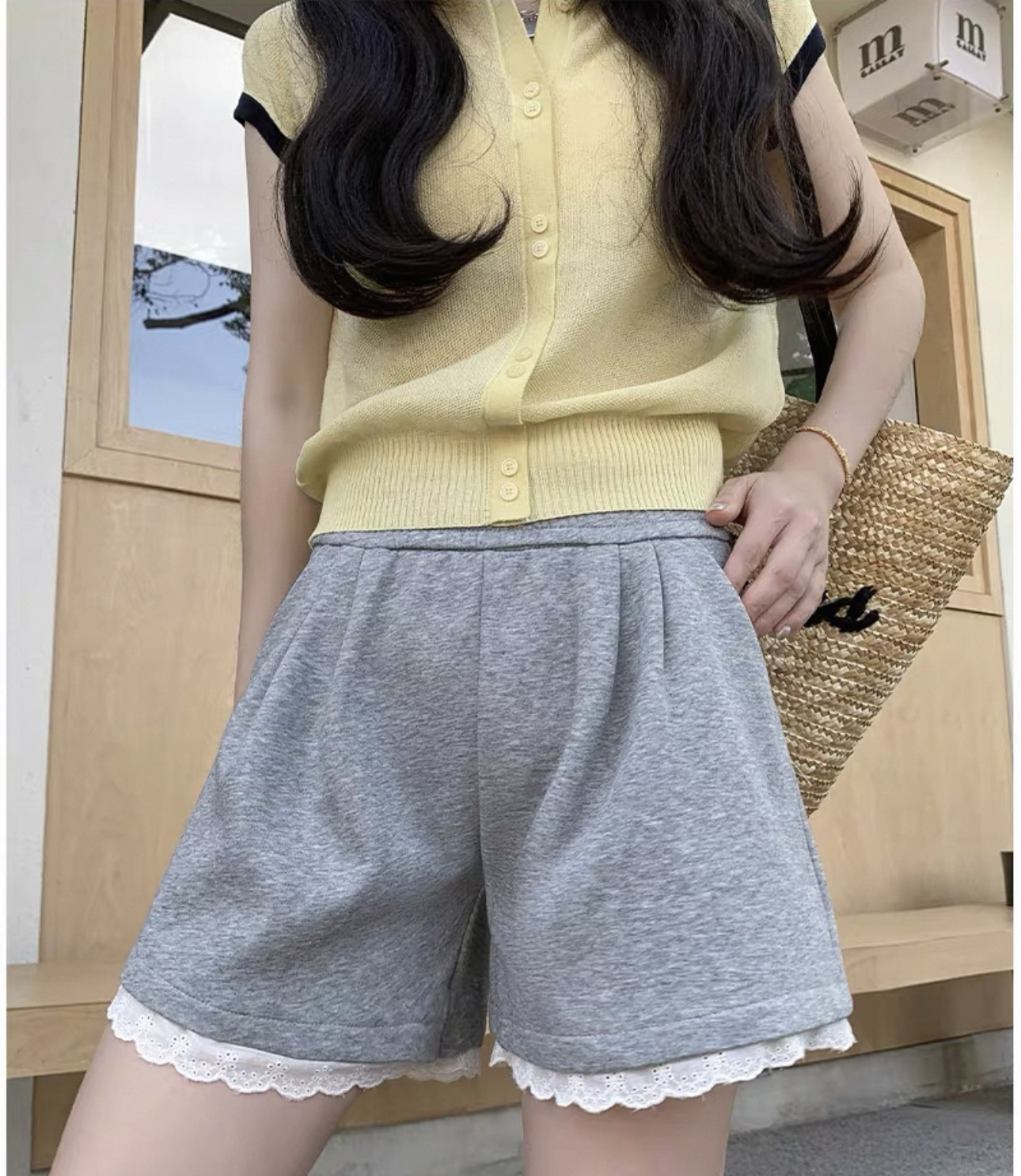 【海南简爱】蕾丝花边夏季高腰显瘦休闲三分裤A字短裤 18710