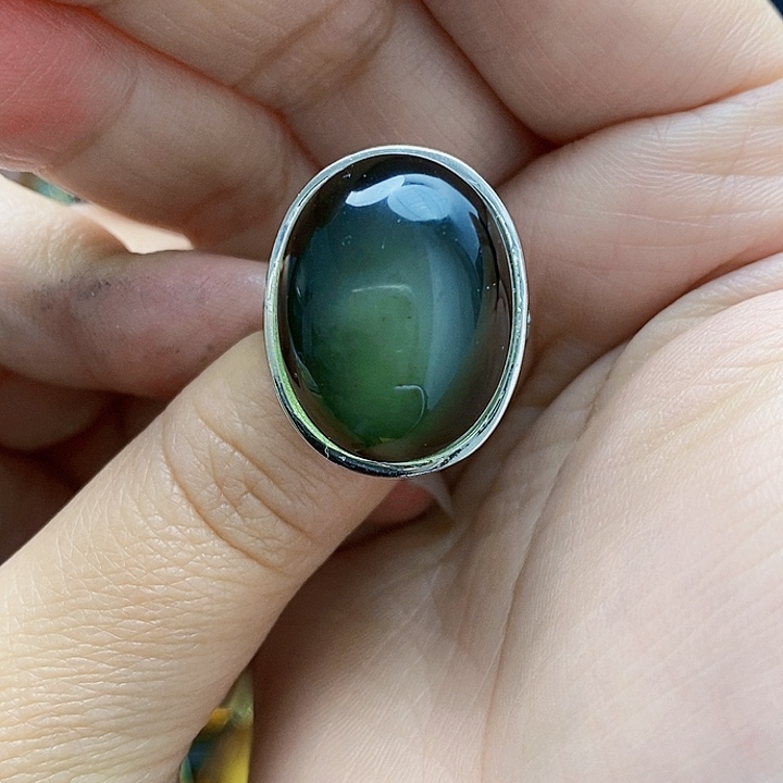 琥珀裸石银S925镶嵌戒指