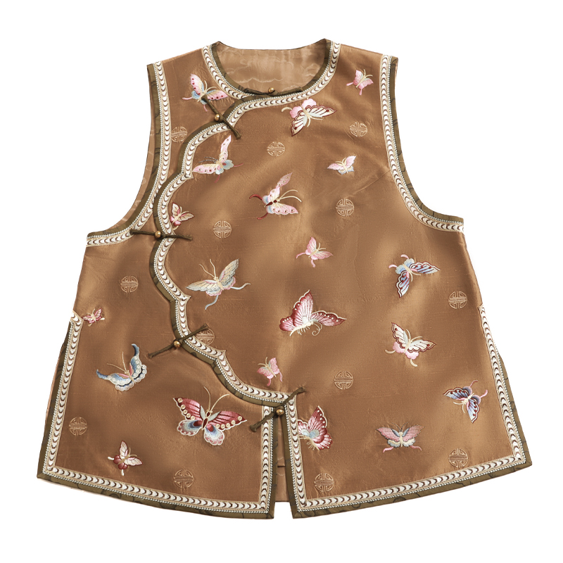 「蝶迎春」丽古龙 桑蚕丝 中国风原创日常百搭设计感刺绣汉服马甲