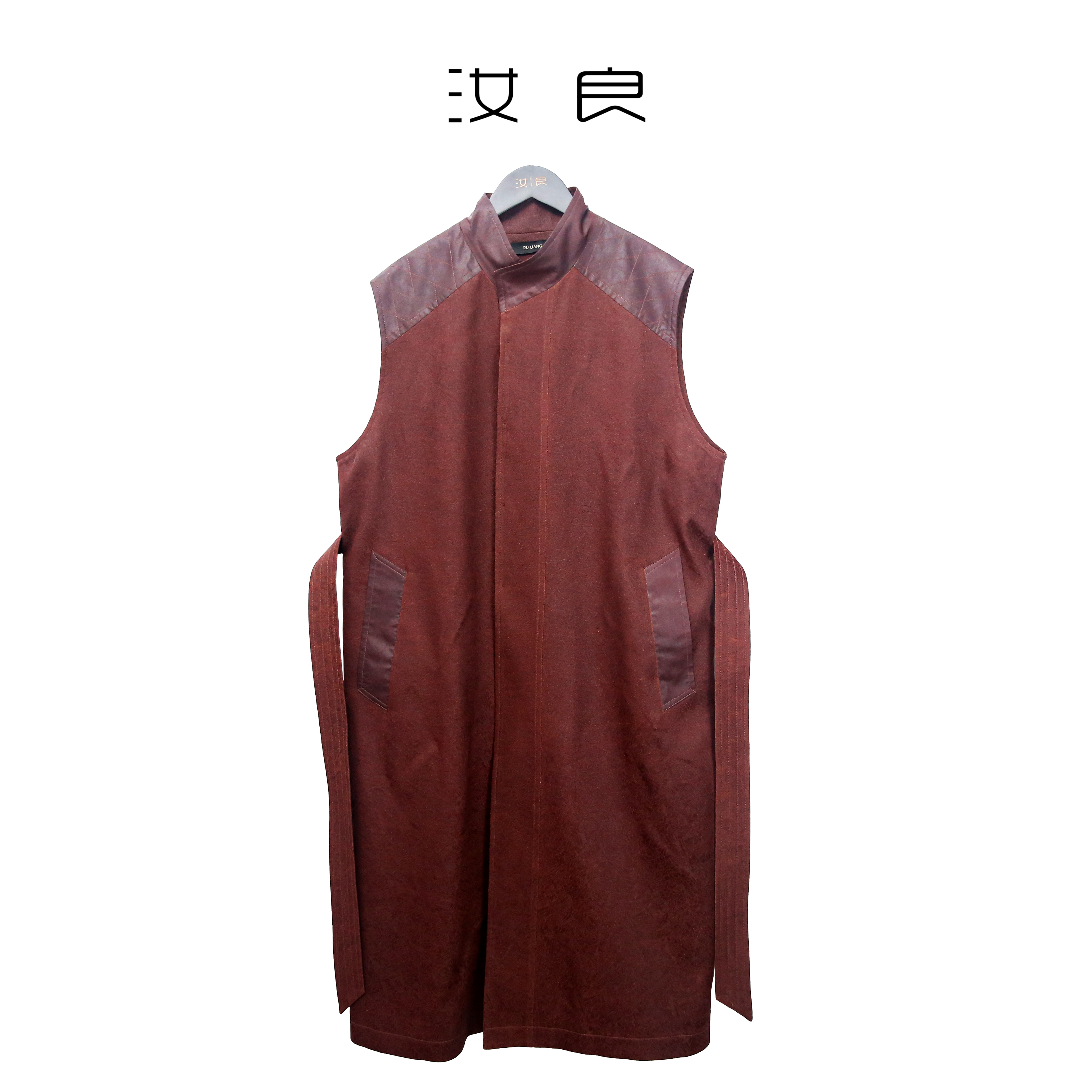 繁花拼接交领中长款无袖上衣