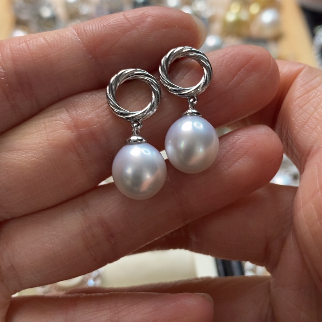 海水珍珠耳饰银S925镶嵌