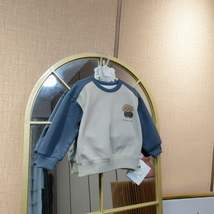 AA333   宝宝蓝色拼接单层卫衣  春款