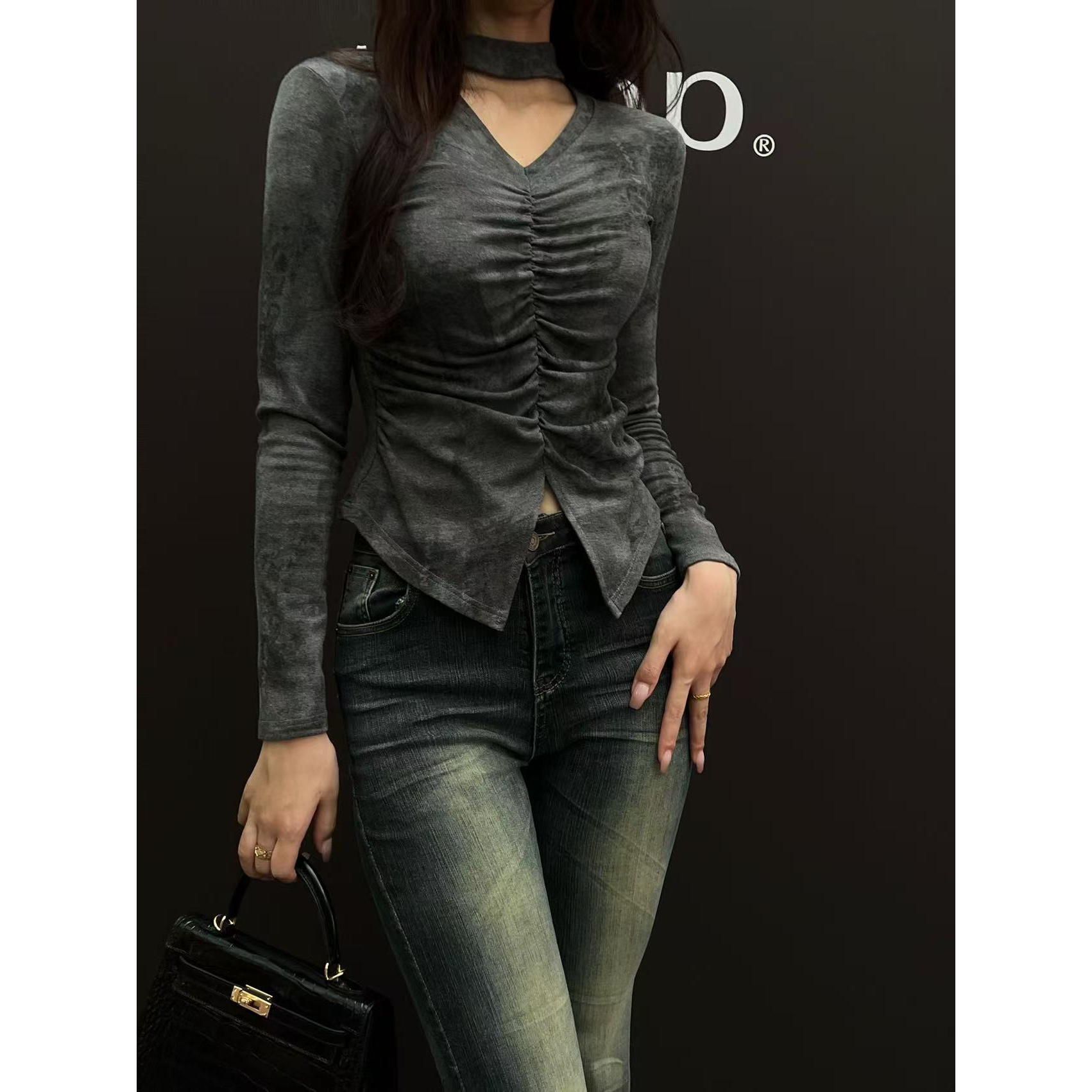 【RG2760】2025年新款高级感气质休闲百搭减龄修身显瘦小众打底小衫