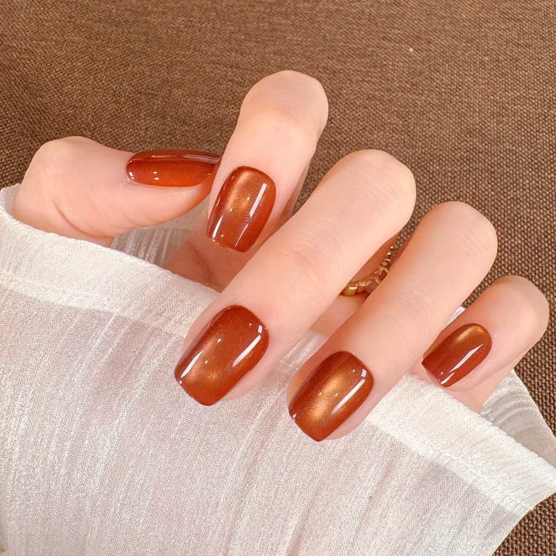 【焦糖】纯手工穿戴甲棕色玻璃珠深色系美甲秋冬显白气质百搭短款甲