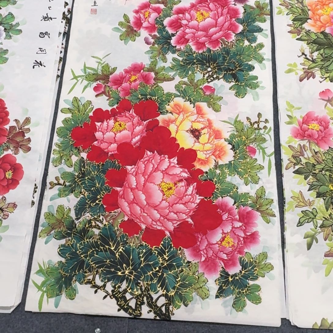 马***哥国画140×70千层金线牡丹画画