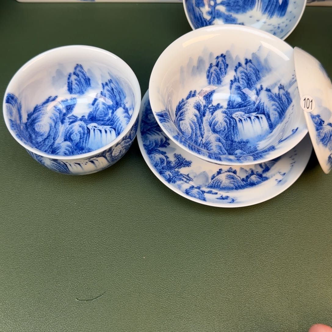 茶*间彦祖纯手工手绘茶具山水两件套