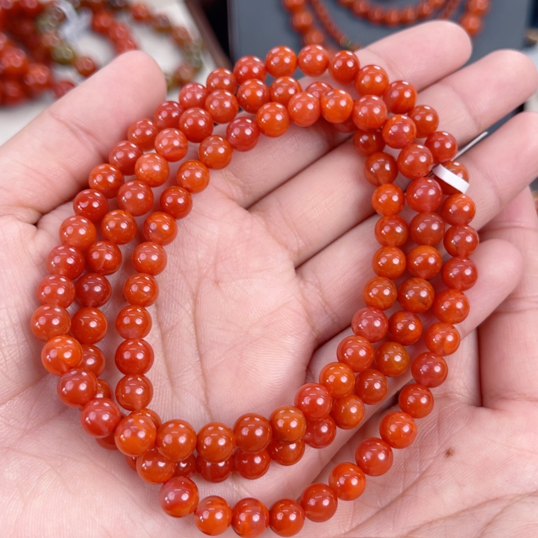 南红玛瑙未镶嵌瓦西高货柿子锦圆珠多圈6mm