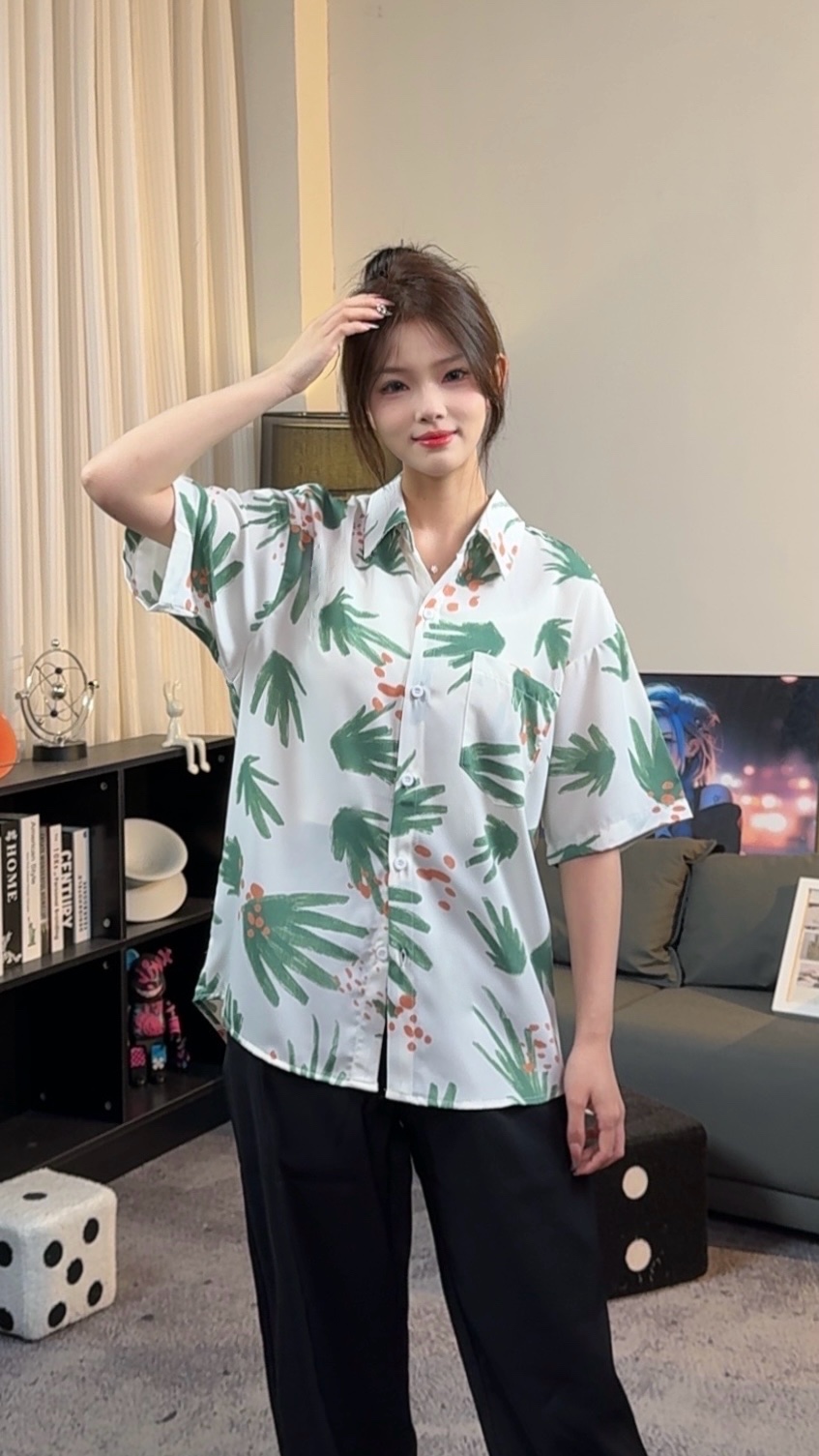 【上新】冰丝凉感印花短袖速干免烫水洗衬衫夏季宽松水墨小众设计感