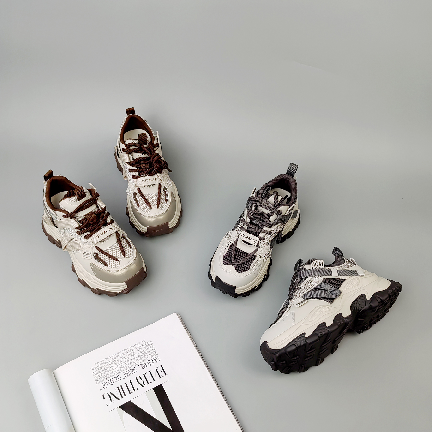 2025春季新款厚底增高显瘦复古ins系带休闲女鞋女士老爹鞋-2056