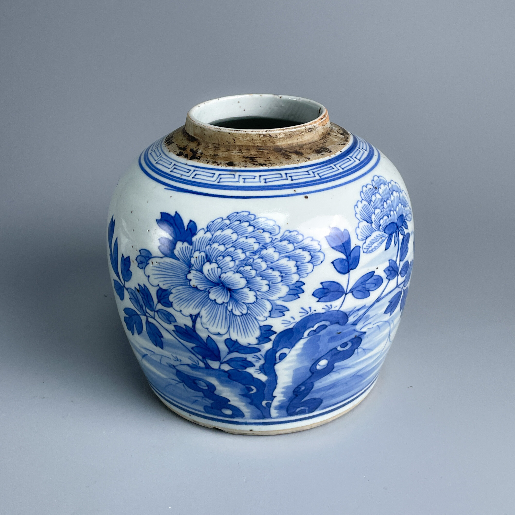 瓷器/古董清道光青花洞石花卉纹罐M25DA002126古玩收藏文物绣花张