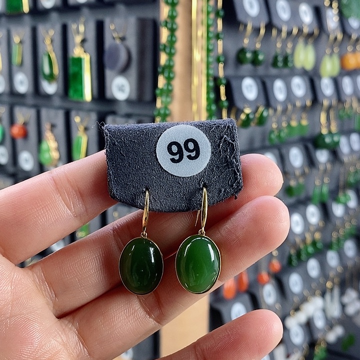 和田玉耳饰18K金镶嵌耳饰