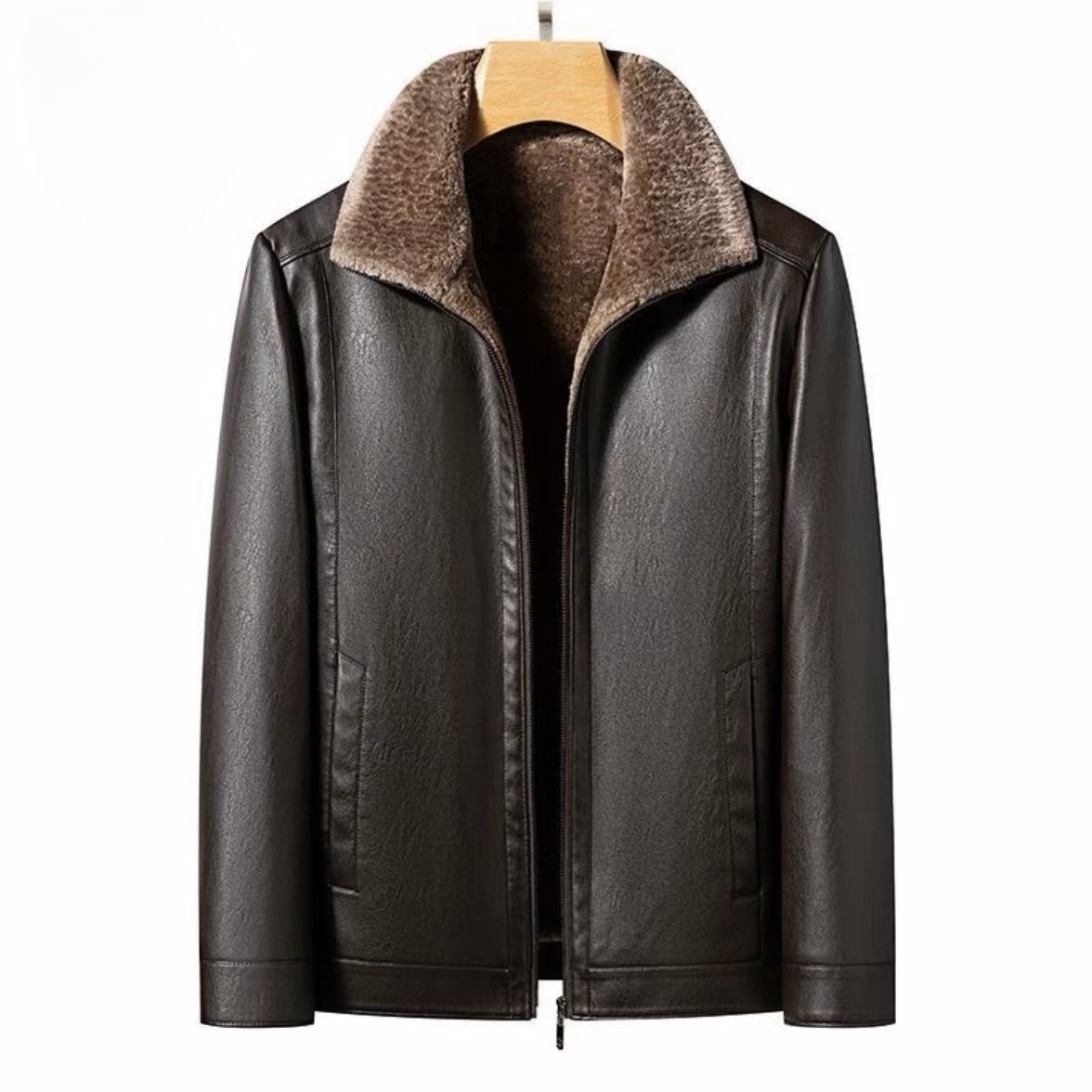 中老年加绒加厚款皮衣男秋冬季冬季皮毛一体男士毛领皮衣宽松保暖