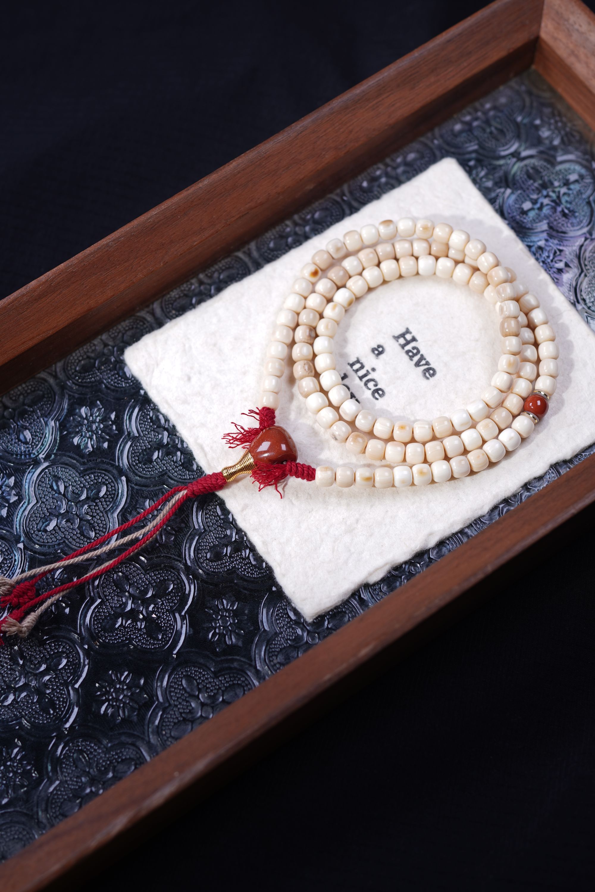 天然猛犸牙5*6mm老型珠三通念珠手串