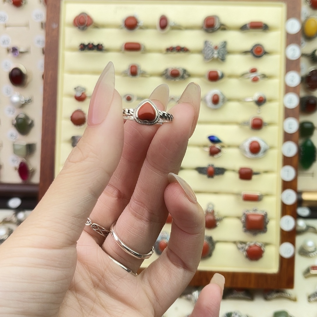 南红玛瑙银S925镶嵌戒指