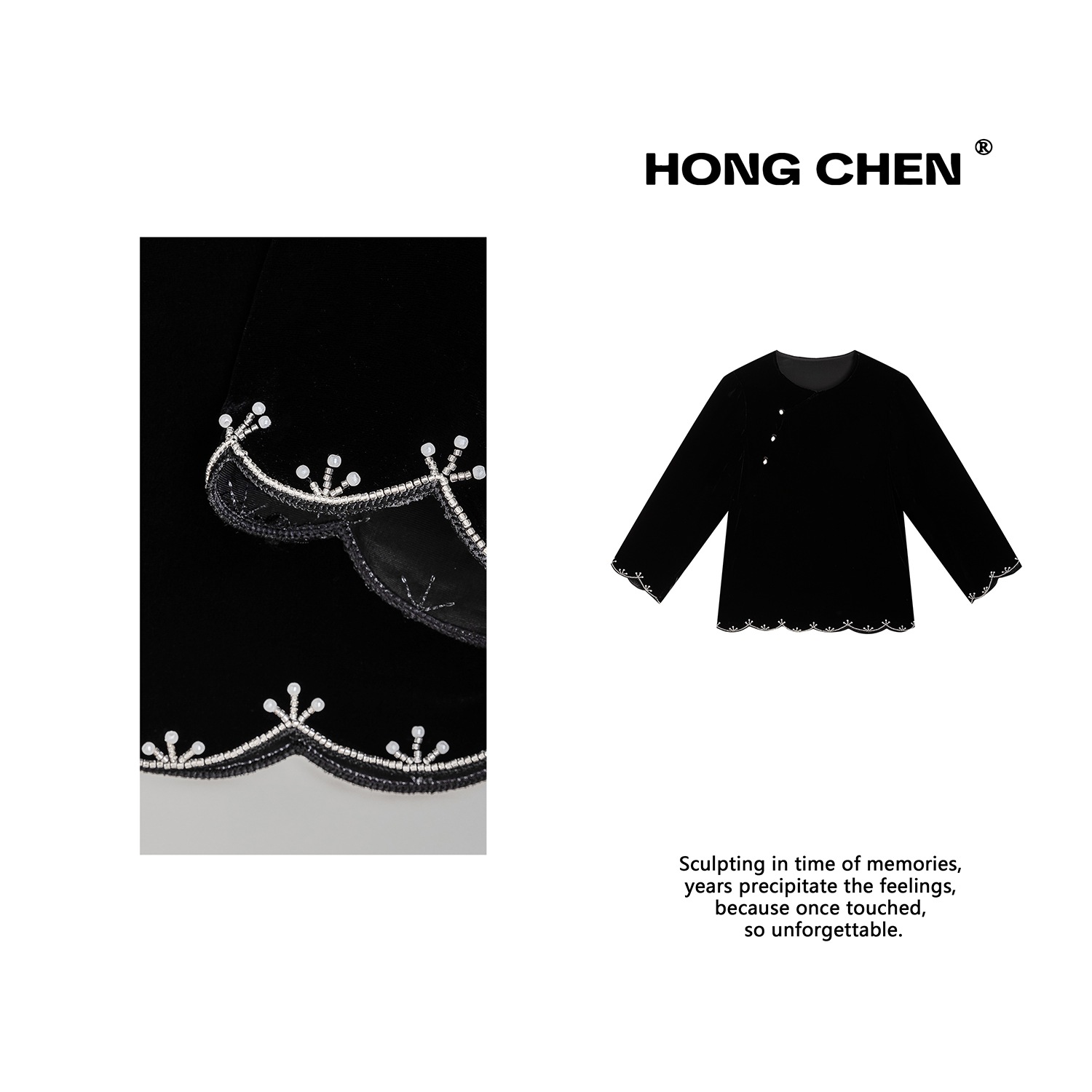 【虹辰】高端桑蚕丝绒时尚钉珠荷叶边气质时尚显瘦百搭上衣--HC2835