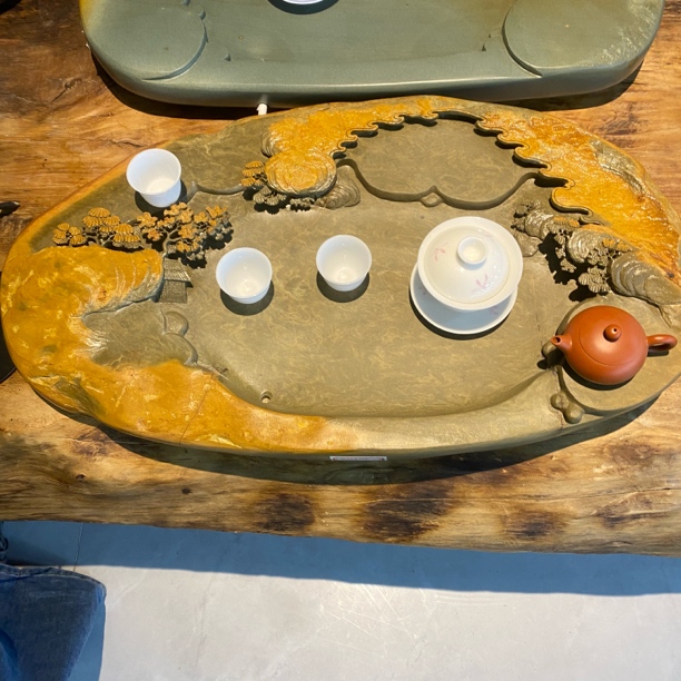 端砚石手工雕刻茶盘