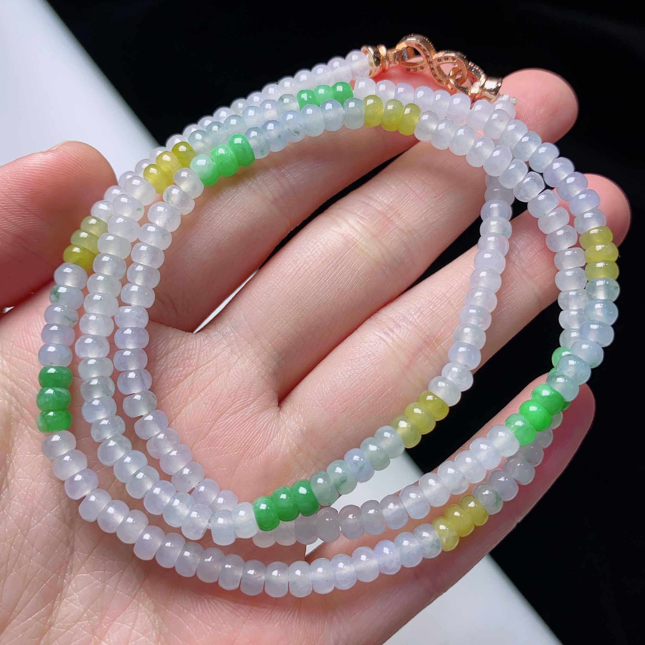 缅甸天然翡翠A货冰种多宝算盘珠项链卡4mm彩虹长链