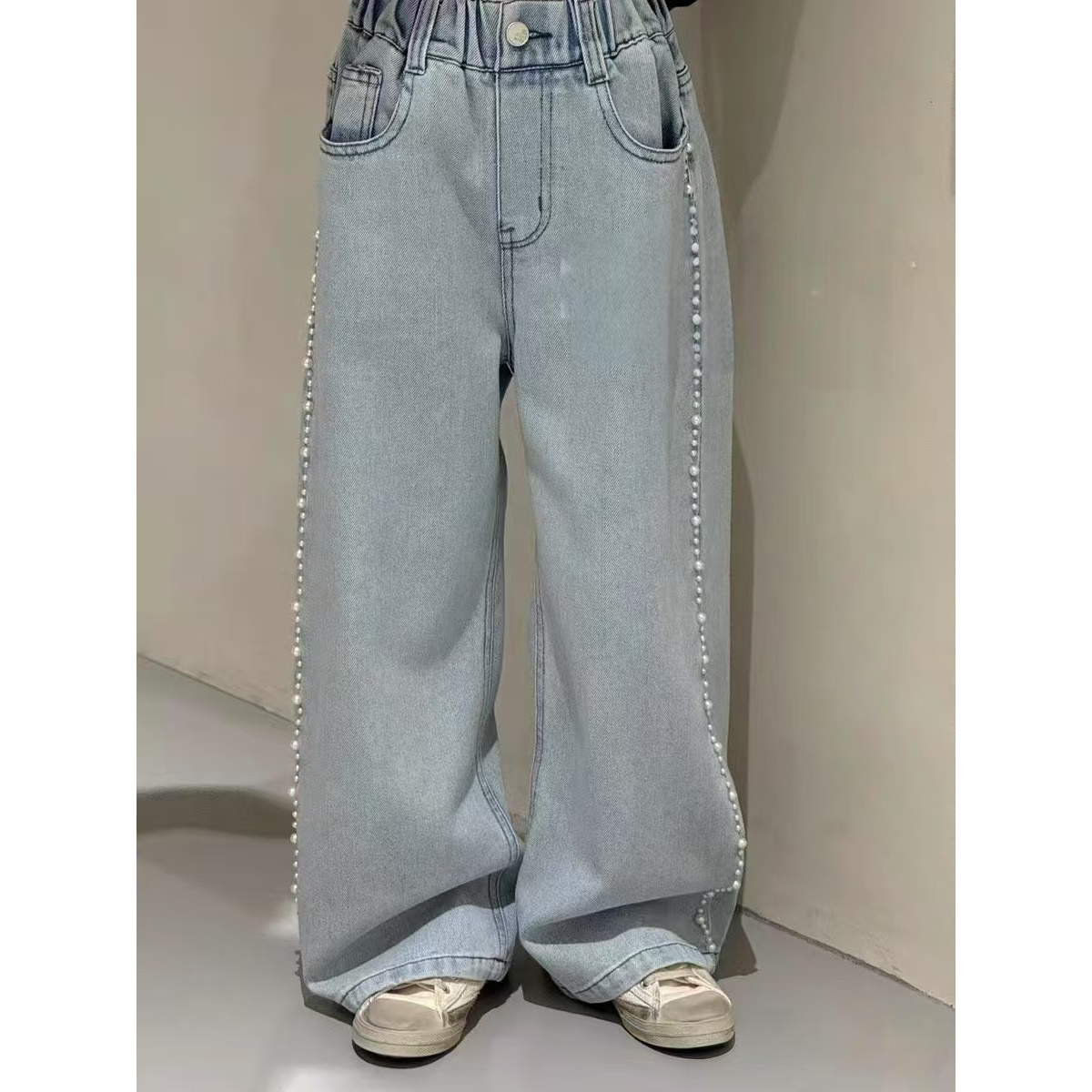 【现货】2025春韩版珠子直筒宽松阔腿牛仔裤 D193 193 R