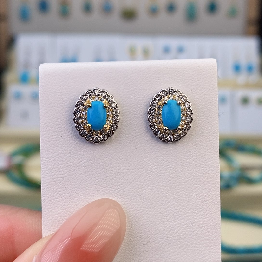 银S925镶嵌绿松石耳饰