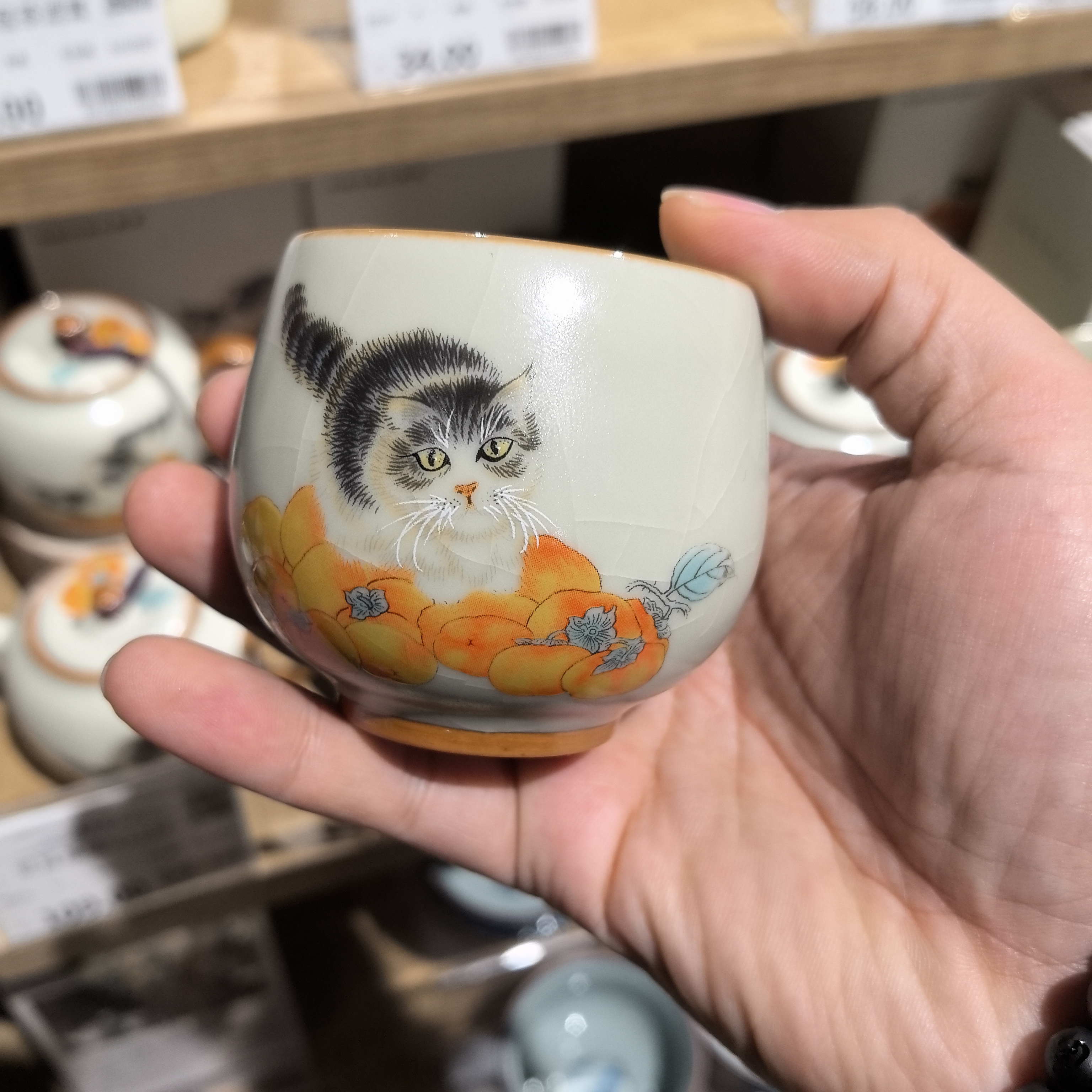 许昌超市代购尼耳白瓷手绘手工老虎彩绘个人杯茶滤合集陶瓷茶杯