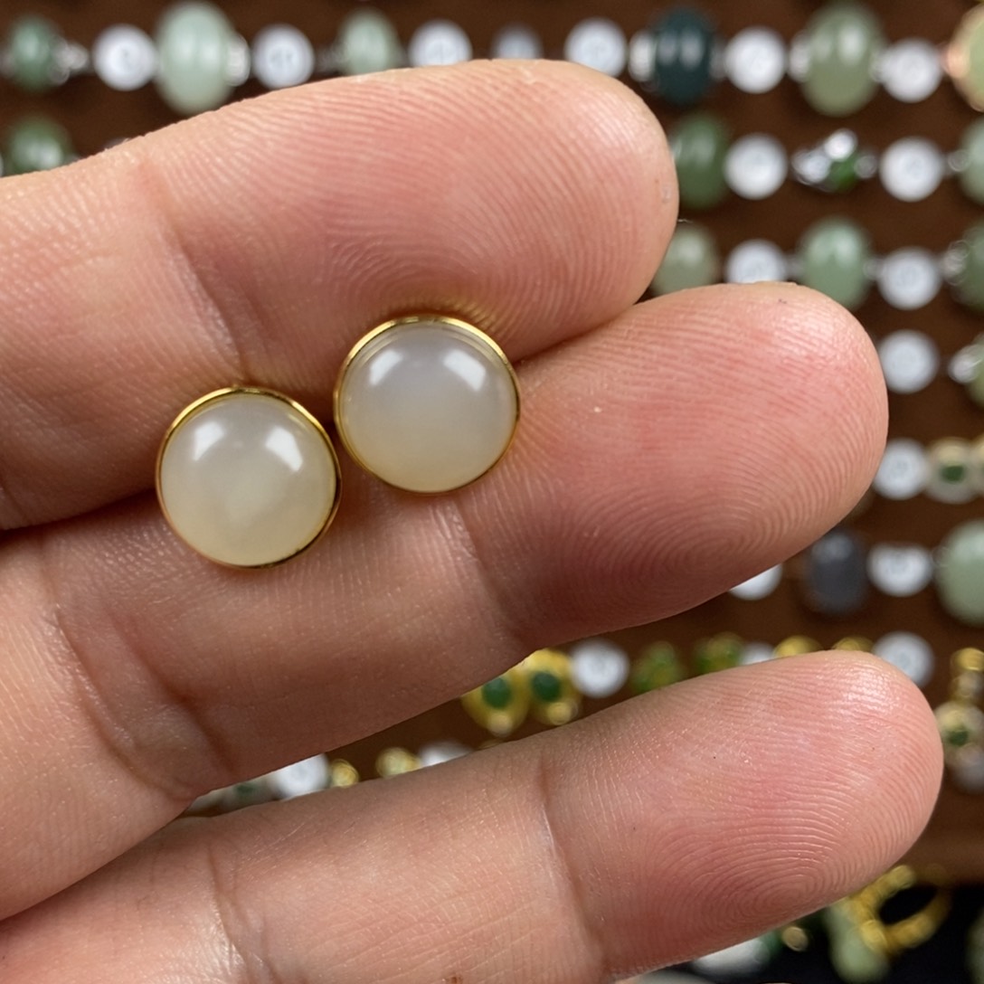 和田玉（青白玉）戒指银S925镀金镶嵌