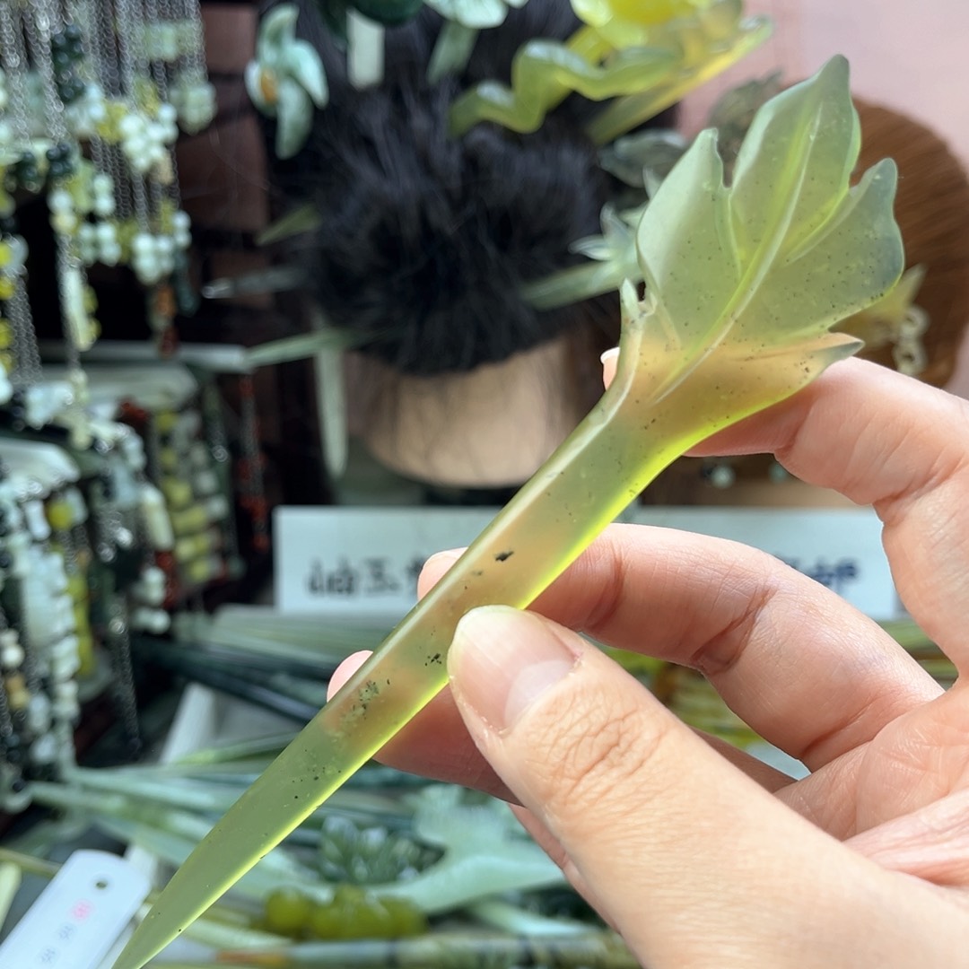 蛇纹石玉发饰未镶嵌长度16厘米左右