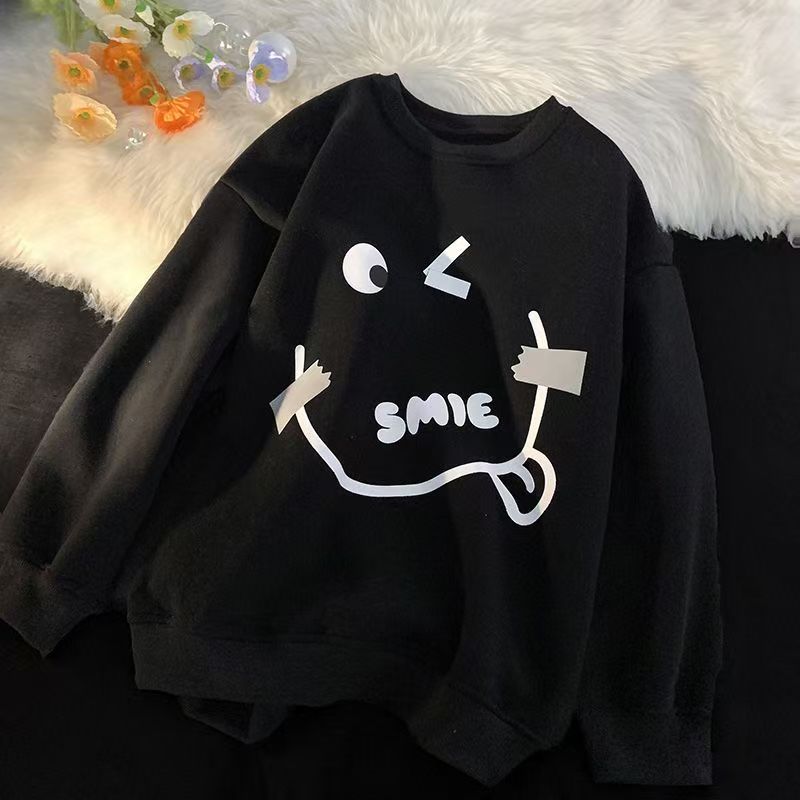 港风宽松加绒慵懒风卫衣女ins卡通搞怪印花情侣装潮-839