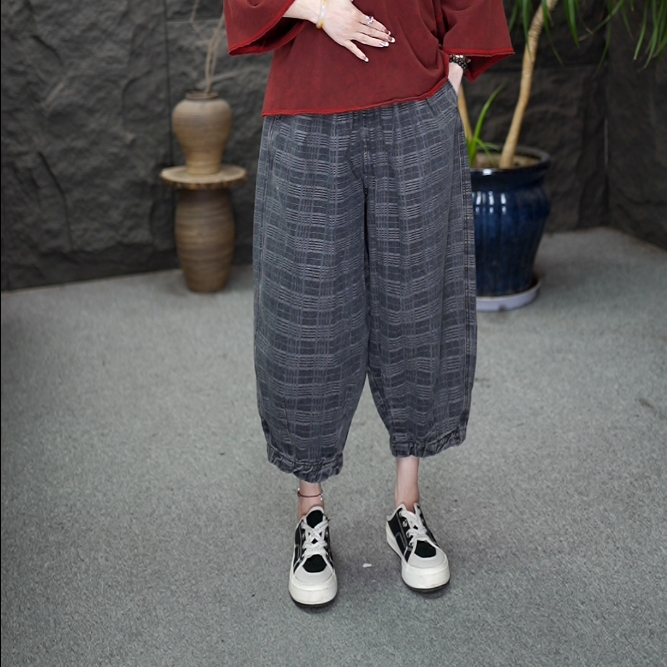 2025春秋款新品文艺百搭宽松时尚大码阔腿裤女松紧腰显瘦哈伦裤子