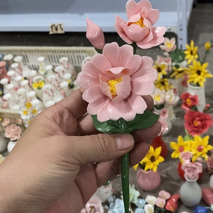 瓷片纯手工陶瓷花摆件