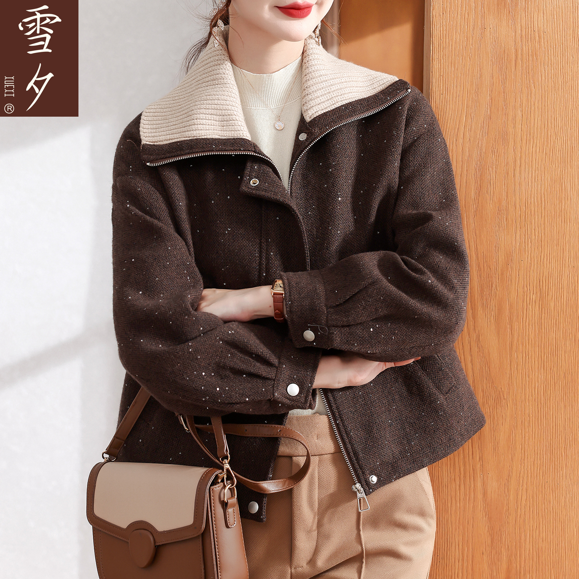 年轻妈妈秋装翻领风衣外套2025新款中老年女装小个子宽松呢子上衣
