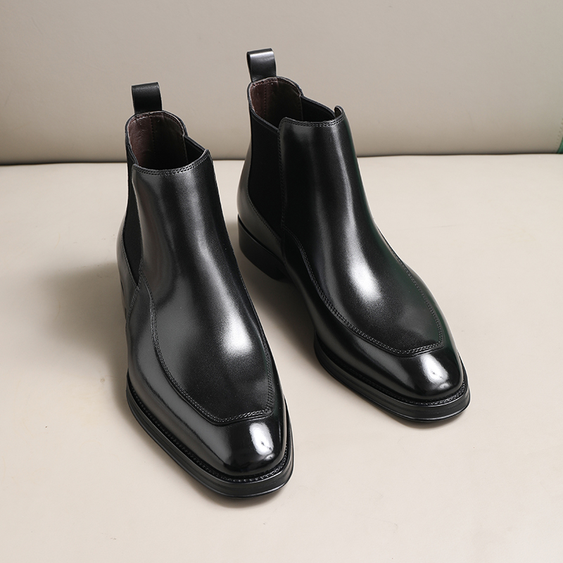 英伦风切尔西靴方头真皮透气商务正装手工皮鞋男士马丁靴高帮短靴