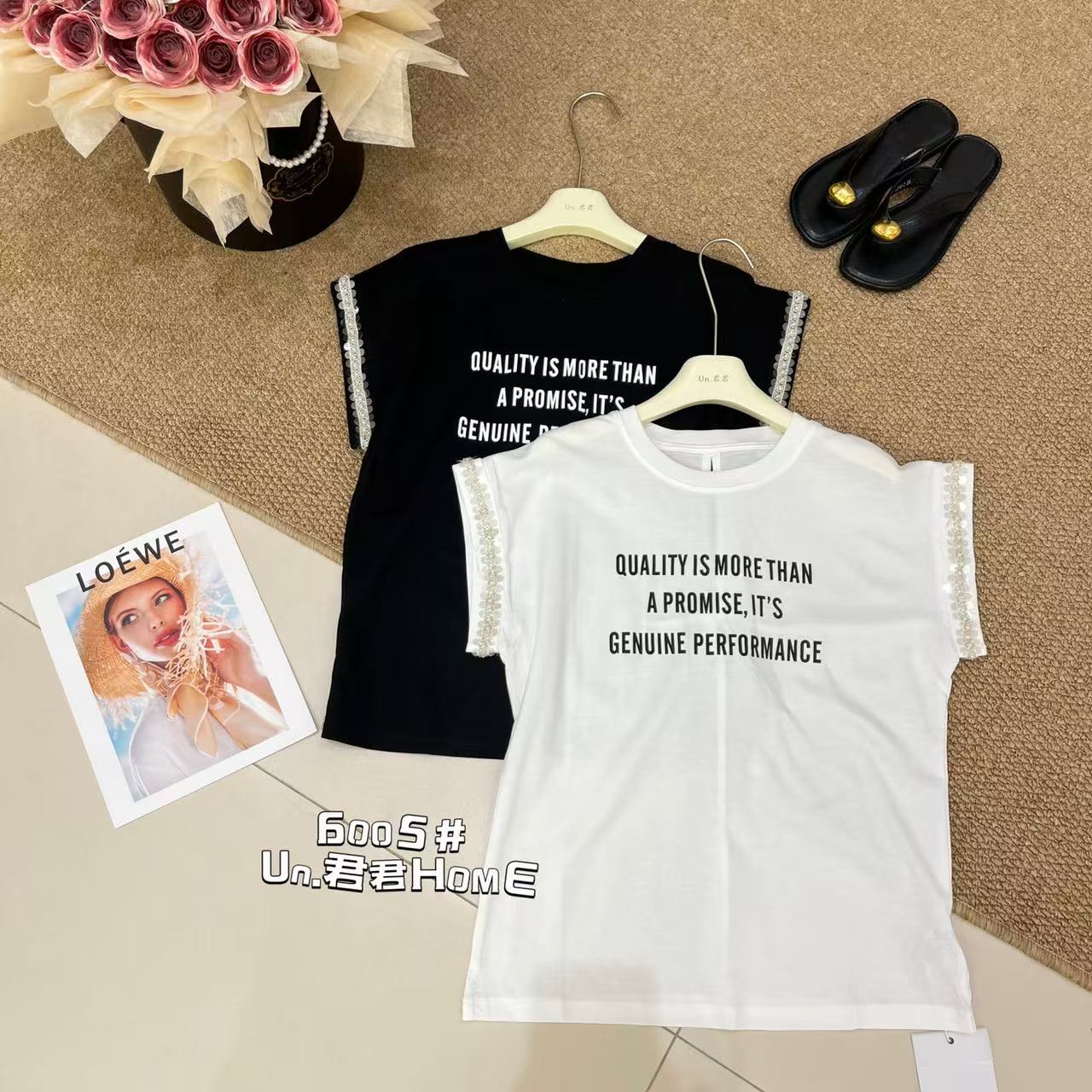 君君家【重工袖口】6005夏季圆领印花袖口重工百搭短袖上衣