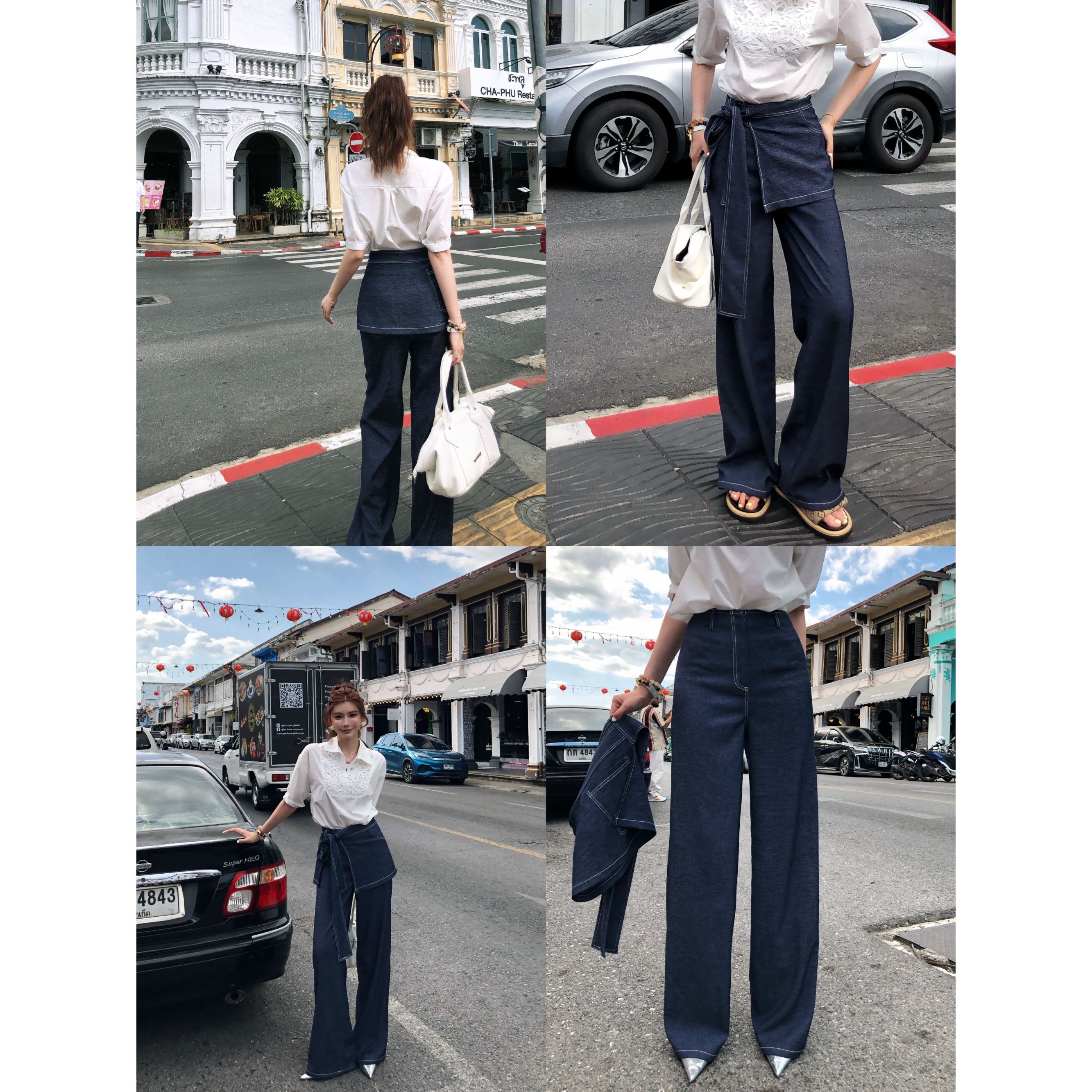 婉君 春款假两件叠穿遮肉设计感宽松休闲牛仔裤LWJ25A1K363