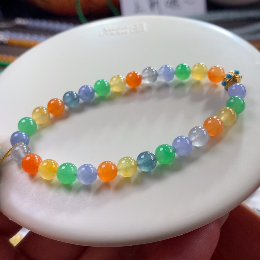 翡翠未镶嵌手链翡翠冰胶底糖果缤纷卡6+