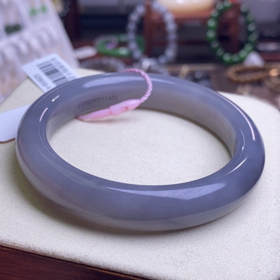 和田玉收藏级烟紫老矿料高冰浓紫手镯57.4圈口未镶嵌