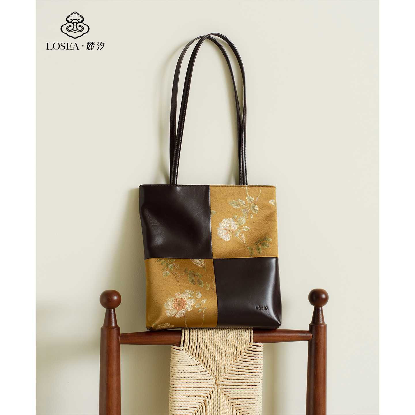 LOSEA麓汐《花有约》古典风头层牛皮腋下手提包女新中式单肩包包