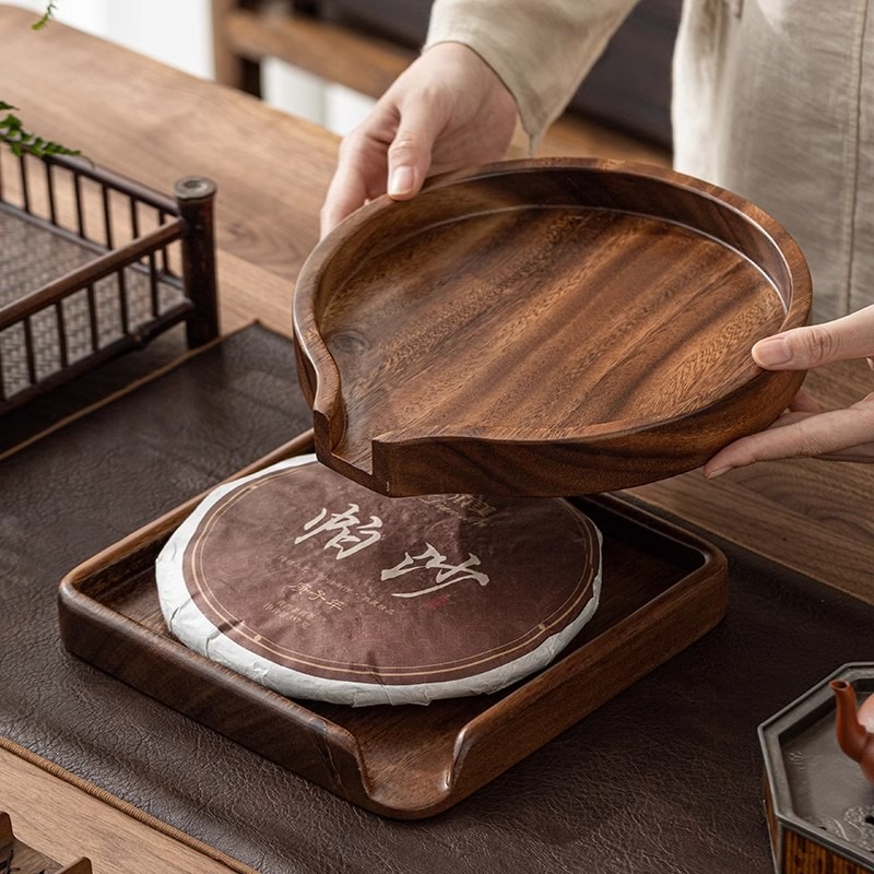 胡桃木中式家用实木茶饼收纳盒茶针茶具茶道配件赏茶干泡分茶盘