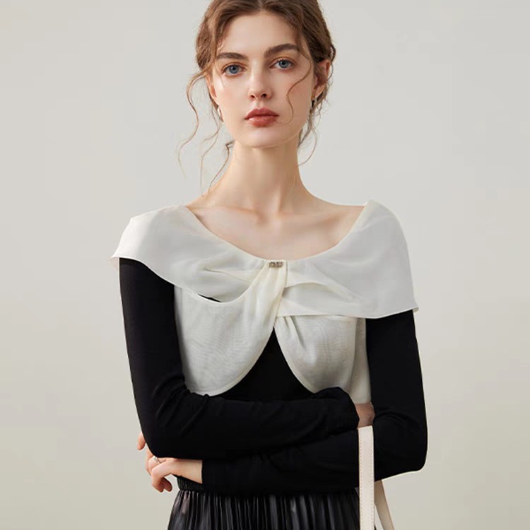 （断码福利）仙女时尚气质方领，莱卡弹力棉长袖百搭修身款上衣