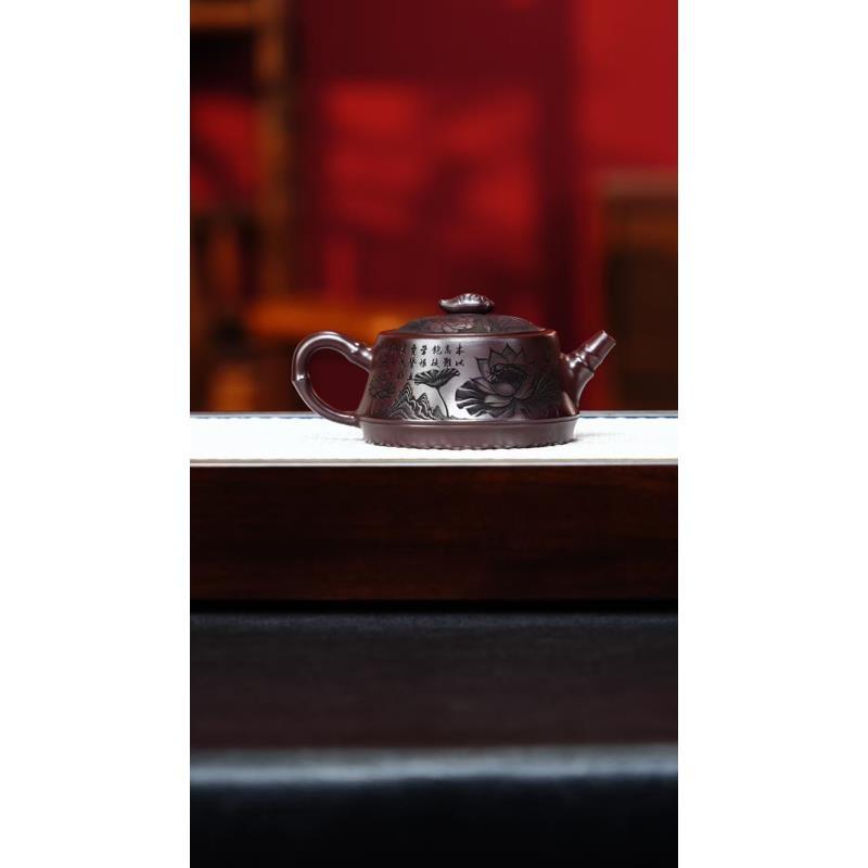 宜兴紫砂 柱础大千荷花 石红 梅付春 h172