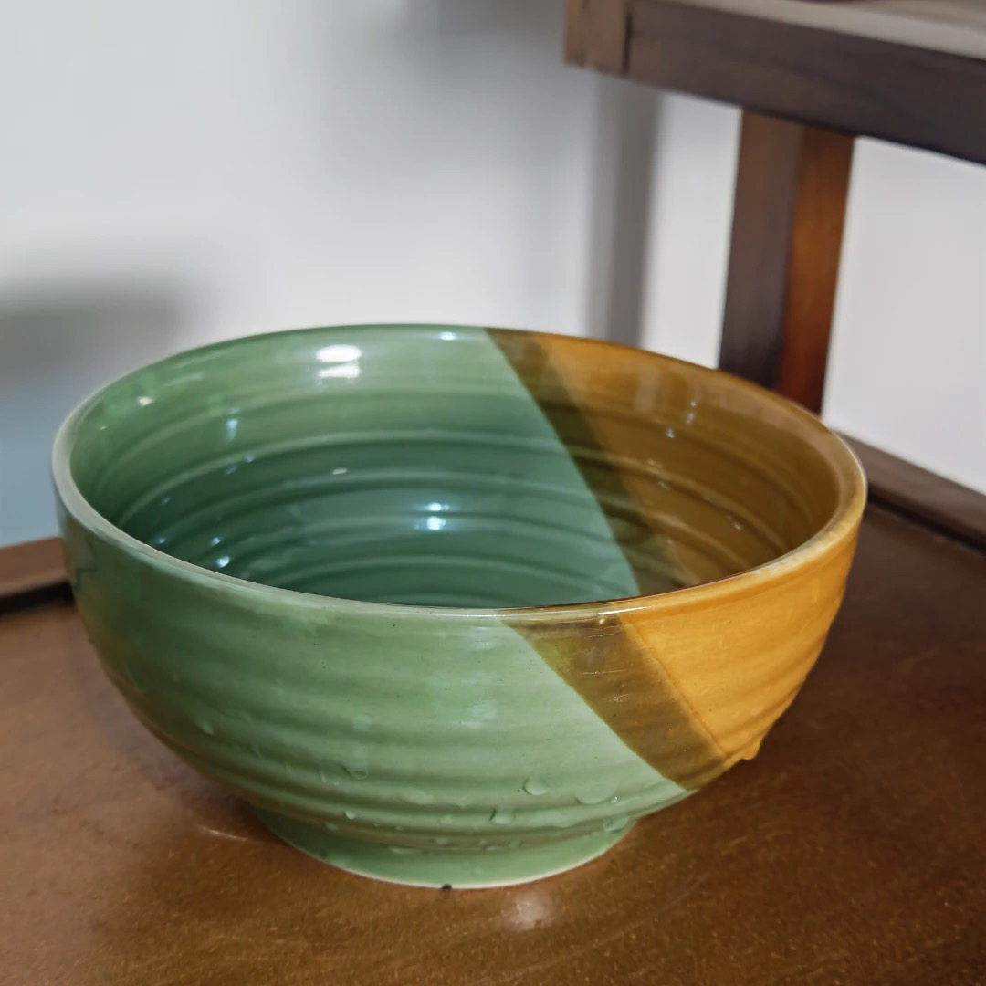 泗水砭石五色土600毫升窑变碗板螺纹（2个）家用绿色