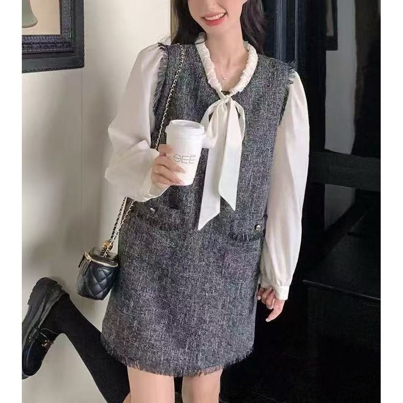 七格格推荐大码显瘦气质款假两件连衣裙2473